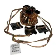Nordstrom metallic pouf bucket small jewelry bag drawstring Rose Gold #12