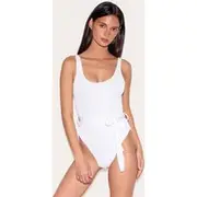 White Crinkle Tie Waist Detail Swimsuit, White