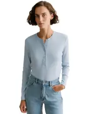 [Trenery] Cotton Rib Henley in Powder Blue