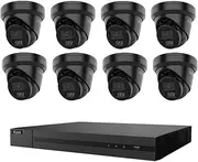 8 Channel 4K NVR Kit with 8X 8MP(4K) AI,Dual IR, Metal 2.8mm Fixed Black Turret IP Camera & HDD (HILOOK) (4TB HDD)