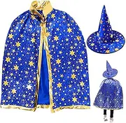 Wizard Cape with Hat, Halloween Kids Witch Costume, Kids Witches Cape Wizard Hat Costume Set Props for 3-12 Years Kids Girls Boys Halloween Cosplay