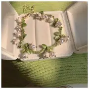Faux Pearl Flower Stud Earring / Hook Earring / Necklace / Bracelet 01 - Bracelet - Flower - Faux Pearl - Green & White - One Size