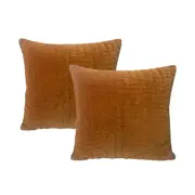 2pc Cloud Linen Minerva Velvet/Feather 50cm Embroidered Cushion Square Caramel