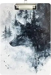 Watercolor Animal Wolf Acrylic Clipboard, Low Profile Soccer Clipboard for Coaches, A4 Letter Size 12.5 x 9 Inches Silver Clip