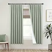 Mrs.Naturall Light Green Blackout Curtains 63 Inch Length for Living Room,Black Out Room Darkening Curtains Drapes 63 Inch Long Bedroom Curtains 2 Panel Sets