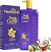 Herbishh Just Curls Vegan Conditioner for Curly Hair Products Kit Enriched with Avocado & Coconut Oil for Dry Damaged, Wavy, Curly Hair Gift set for Women & Men (500 ml)