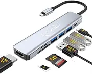 USB C Hub Laptop Docking Station,KOOFORWAY Multiport Adapter 7 in 1 Type C Hub HDMI,USB 3.0,USB 2.0 * 2,SD/TF,100W PD Charging Compatible for MacBook Pro/MacBook Air Dell/Surface/HP/Lenovo Laptops