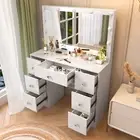 Vanity Table Set White Dressing Make up Desk With 7 Drawers & LED Lighted Mirror