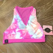 Kandi Kouture Pink Watercolor Print Mesh Crop Bra Dance Top Size TS
