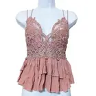 Free People Adella Cami Pink Mauve Boho Chic Lace Top Strappy Blouse Size XS