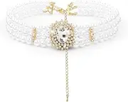 [ELABEST] Layered Pearl Necklace Sparkly Rhinestone Choker Bling Crystal Chain Dating Birthday Costume Jewelry for Women and Girls