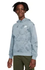 Nike Kids' Club Fleece French Terry Hoodie in Light Armory Blue/White at Nordstrom