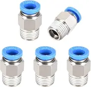 uxcell 1/4PT Male Straight Thread 8mm Push to Connectors Quick Fittings Silver Tone 5Pcs