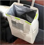 Fekey&JF Hanging Car Trash Can with Storage Pockets, Waterproof Leakproof Oxford Auto Garbage Bag, Multi-Use Organizer for Outdoor Traveling, Foldable Trash Bin for Truck, SUV, Home (Beige-Black)