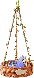 Natural Bird Rope Net Parrot Swing Hammock For Birds Parrot Ladder | Parakeet Hammock | Imitation Rattan Vintage Hand-Woven Breathable Easy To Clean For Cockatiel Canary Indoor Outdoor Climbing Foragi
