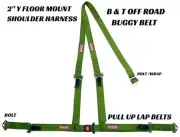 SEAT BELT 3 POINT PULL UP LAP BELTS B & T Y HARNESS BOLT IN HARNESS LIME GREEN