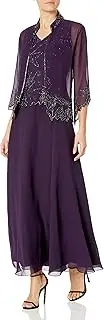 [J Kara] Women's Size Beaded Jacket Dress Plus, Eggplant, 16