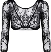 EMOTTOS Damen Spitze Bolero, Open Front V-Ausschnitt Shrug Top, Durchsichtig Elegant Mesh Bolero Shrug mit Haken-Öse Verschluss, Bestickter Floraler Kurze Oberteil für Kleid, Schwarz, S-XL