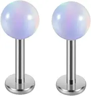 [Piercingpops] 2PCS Opal Ball Labret Piercing G23 Titanium 16g Flat Back Stud Earrings Taper Tragus Dainty Cartilage Helix Conch Lobe Lip Monroe Stud Piercing Jewelry for Women Men
