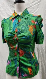 NWT AVANT GARDE - S 10 Miss Sixty VTG Floral SHIRT Puff Slv Button Front TOP #A2