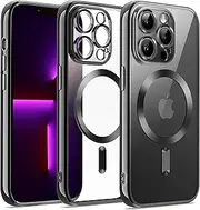 JETech Soft Clear Case for iPhone 13 Pro 6.1-Inch, Camera Lens Full Protection, Compatible with MagSafe Wireless Charging, Shockproof Electroplated TPU Phone Cover (Black)