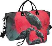 [YXYZRMY] Gothic Crow Red Moon Travel Duffel Bag Gym Bag Sports Tote Bag with Multiple Interior Pockets Shoulder Weekender Bag for Women Men with Toiletry Bag 20.5”x 7.9”x 13.8”, Multi-Colored, one size
