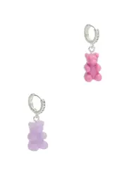 Crystal Haze Nostalgia Bear Silver-plated Hoop Earrings - Lilac - One Size One Size