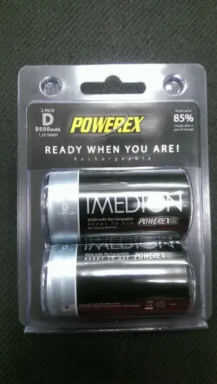 【低自放電】POWEREX 1號充電電池  •  9500mAh 1.2V Ni-MH • 充電式1號電池 【2入】
