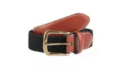 Dents Mens Elastic Stretch Belt Leather End Webbing - Black/Cognac