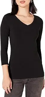 [Amazon Essentials] Women's Classic-Fit 3/4 Sleeve V-Neck T-Shirt (Available in Plus Size)