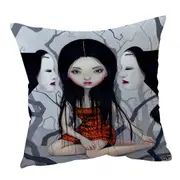 Scary Art Lovely Maiden and Faceless Ghosts Cushion Cover