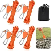 4Pcs Tent Guy Ropes,4M Heavy Duty Guide Rope with Aluminum Adjuster,Reflective Tent Guy Ropes,4mm Light Weight Tent Camping Rope with Pulley,for Outdoor Camping Hiking Awning Tents