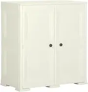 Plastic Storage Cabinet with Wood Design, 79 x 43 x 85.5 cm, Vanilla Ice Color, 2-Door Organizer for Home, Office, Garage, Closet Shelving, 30 kg Shelf Capacity