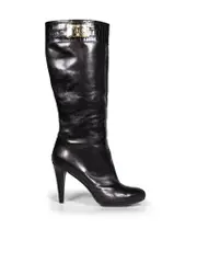 Black Leather Crocodile Patterned Boots