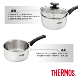 【THERMOS膳魔師】獨家2入_不鏽鋼附蓋單柄湯鍋雪平鍋18cm+不鏽鋼便當盒1000ml(SPC-S18+Z-LBNP-14)