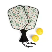 Whimsical frog floral aesthetic cute pattern Pickleball Kit paddle and balls