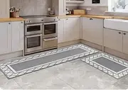 Kitchen Mats, Cushioned Anti Fatigue Kitchen Mat for Floor, 2 PCS Non Slip Waterproof Kitchen Rug Set, XICEN Thick Comfort Anti Fatigue Mat for Kitchen Sink Office Laundry (Off-White)