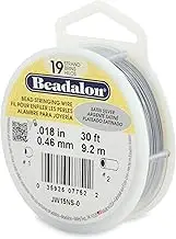 Beadalon 19-Strand Bead Stringing Wire, 0.018-Inch, Satin Silver, 30-Feet, .40 mm