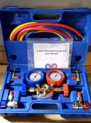 Orion Motor Tech 3 Valve AC Diagnostic Manifold Gauge Set Freon Charge NEW