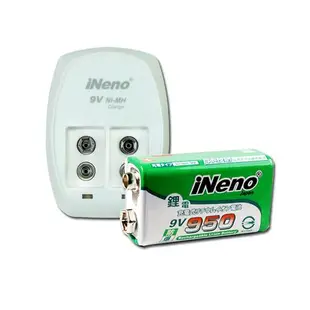 【日本iNeno】高效能防爆 角型鋰電充電電池 9V/950 2入+9V鋰電池專用充電器