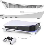 Geekria Horizontal Stand Compatible with PlayStation 5 Disc & Digital Edition Console, Cabinet Console Laydown Holder with 4-Port USB Hub, PS5 Base Holder, 1 USB 2.0 Data Port & 3 Charging Port