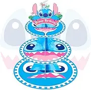 PUGSEN Stitch Cupcake Stand 3 Tier for 24 Cupcakes Alien Theme Decoration Cardboard Serving Tray Cake Dessert Holder Tower for Birthday Decorations Themed Party Supplies