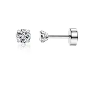 Screw Back Cartilage Earrings for Women,Tiny Flatback Cubic 3mm CZ Silver
