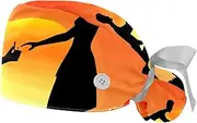 [WOSHJIUK] Working Hat 2 Pack Scrub Caps for Women,Sunset Proposal,Tie Back Cap Adjustable Scrub Hat