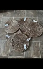 Lucian Set of 6 Round Water Hyacinth Placemats, Boho Decor 15”