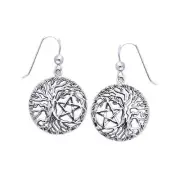 Mickie Mueller Tree of Life Pentacle 925 Sterling Silver Earrings Fine Jewelry