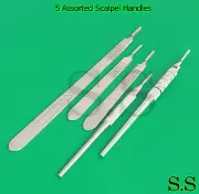 Set of 5 Assorted Surgical Scalpel Blade Handles Flat & Round #3 #3L