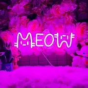 IMEGINA Pink Meow Neon Sign for Wall Decor Pink Meow Neon Light Adorable LED Neon Sign for Bedroom Zoo Cat Cafe Cat House Store Restaurant Home Kitchen Men Cave Home Bar Decoration(15.7 * 4.7in)