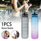 1L Water Bottle Motivational Drink Flask With Time Markings BPA Free Sports Gym
