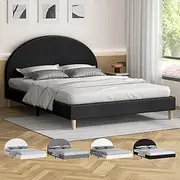 ALFORDSON Bed Frame Base Double Size with Linen Fabric Upholstery Upholstery, Bed Platform Foundation with Headboard for Mattress Topper, Calla Fabric Charcoal